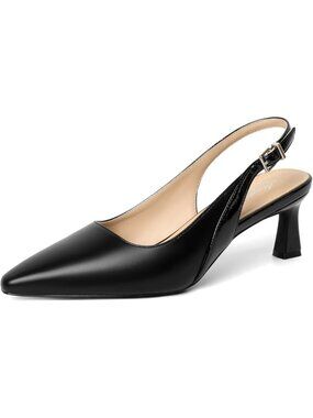 Women's Black-13 Slingback Pointed Closed Toe Kitten Heels Pumps Shoes